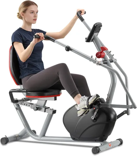 ECHANFIT Recumbent Exercise Bike with Arm Exerciser for Home - Elliptical Recumbent Cross Trainer with Backlit Display, Pulse Sensor, 8-Level