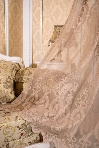 European Style Semi Jacquard Sheer Curtains Basic Rod Pocket Top Style Living Room Bedroom(2 Panels, W 54 x L 63 inch, Brown)