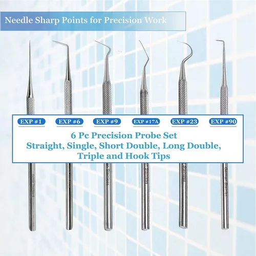 Vista 2 de Juego de 6 microsondas de precisión de acero inoxidable, 5.5 pulgadas de longitud total
