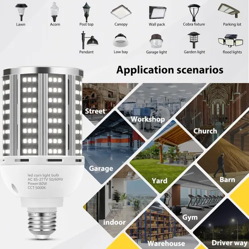 Vista 6 de Paquete de 2 bombillas LED de maíz de 80 W (equivalente a 800 W), luz diurna de grado comercial 5000K E26/E39 10500LM lámpara LED de base Mogul