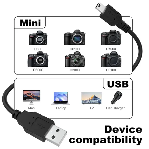 Vista 2 de UC-E4 Cable USB de transferencia de fotos compatible con Nikon D40 D50 D60 D70 D70S D80 D90 D100 D200 D300 D300S D610 D700 D3000 D3100 D7000 D1x D1x