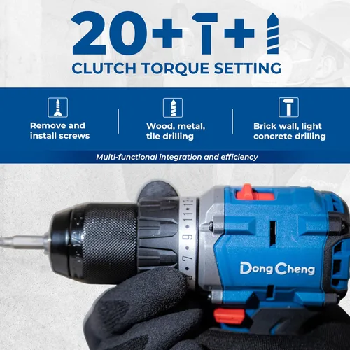 Vista 3 de Dong Cheng Taladro de impacto resistente sin escobillas de 20 V, 531 pulgadas, portabrocas de metal sin llave de 1/2 pulgada, embrague 20+1+1