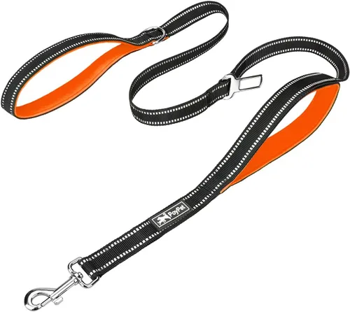 Vista 13 de PoyPet Correa para perro de 5 pies – reflectante 3M – 2 asas acolchadas – cinturón de seguridad funcional para automóvil (negro)