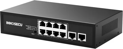 Interruptor PoE de 8 puertos, no administrado, 30 W por puerto, presupuesto total 120 W, 10/100/1000 Mbps PoE+ Ethernet Switch, 2 puertos de enlace