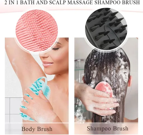 Vista 4 de Exfoliante corporal de silicona, esponja de silicona, 3 piezas de silicona para ducha, exfoliante de ducha de silicona, cepillo de silicona 2 en 1