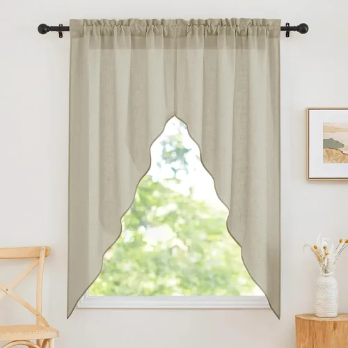 Vista 163 de RYB HOME Cortinas Cortas de Lino con Cenefas Swag - Niveles Semitransparentes para la Parte Superior de Ventanas, Decoración del Hogar con Filtrado