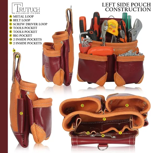 Vista 6 de Cinturón de herramientas de cuero de grano Juego de herramientas Bolsa de herramientas Cinturón de herramientas para paneles de yeso Bolsa