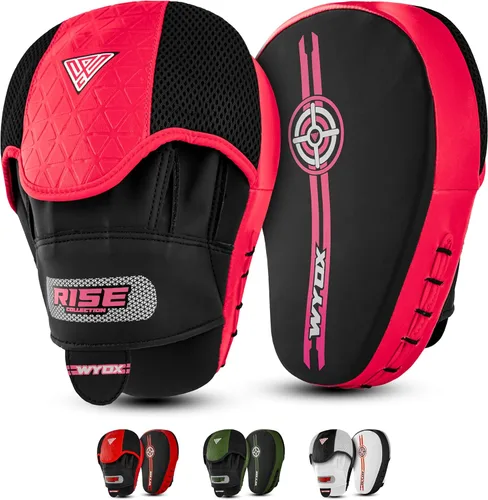 Vista 12 de WYOX Almohadillas de boxeo Manoplas de enfoque curvas, almohadillas de entrenamiento de gancho y jab, correa ajustable ventilada, MMA Muay Thai