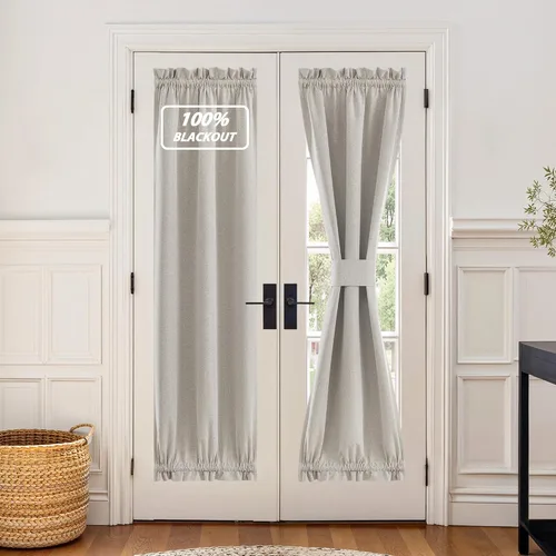 Vista 130 de NICETOWN Cortinas de Lino para Puerta Lateral - Cortinas Opacas con Aislamiento Térmico para Puerta Delantera Francesa para Sombra Pequeña