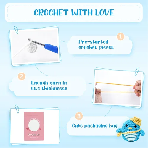 Vista 5 de Wadukud Kit de ganchillo para principiantes, kit de animales de ganchillo para adultos y niños, kit de inicio de ganchillo con tutoriales en video