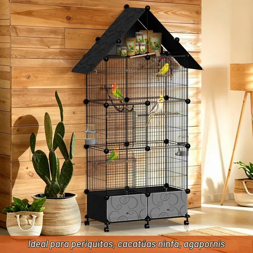 Vista 7 de Jaula grande para pájaros con bandeja extraíble para periquitos, cacatúas
