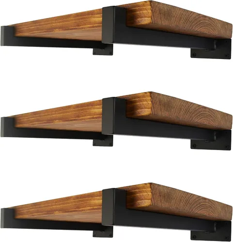 EZYDECOR Soporte de Estante de 4 Pulgadas, Soportes de Estante Negros Montados en la Pared, Soportes de Estante Industriales de Metal con Borde