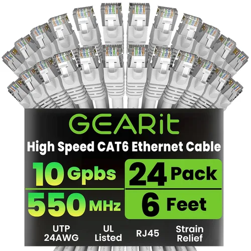 Vista 31 de GEARit Paquete de 24 cables Ethernet Cat6 de 0.5 pies Cable de conexión de red RJ45, conectores chapados en oro sin enganches de 10 Gbps, cable