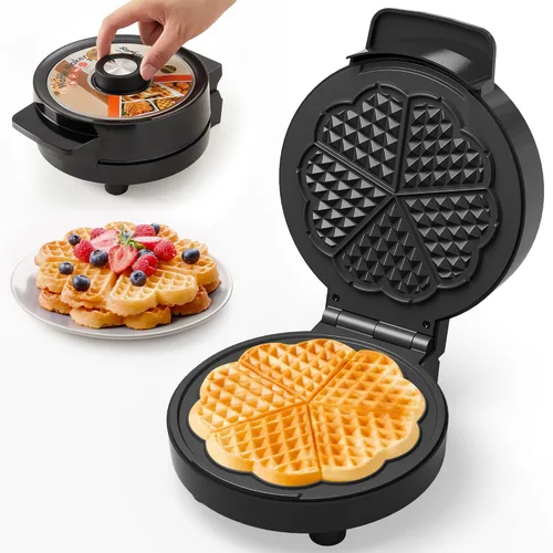 Plancha eléctrica para gofres de corazón: waflera belga con perilla de control de temperatura, máquina de gofres con platos antiadherentes, fácil de