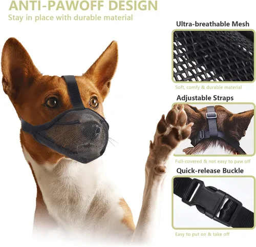 Vista 5 de Whongkidz Bozal para perros de tamaño extra pequeño, cubierta de boca de perro de malla de aire, permite beber sin morder y masticar para perros que