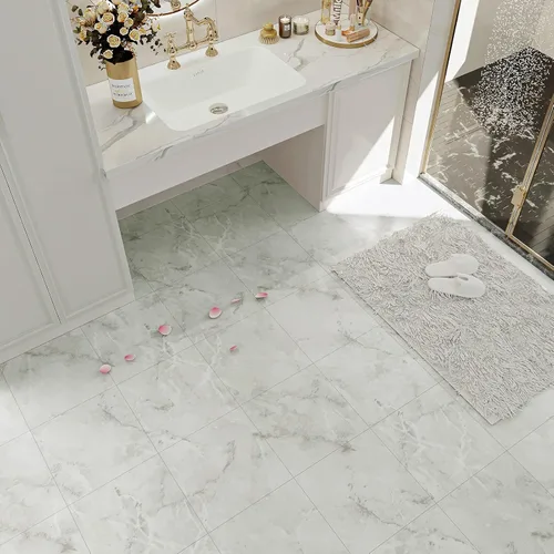 Vista 4 de VEELIKE Azulejos de vinilo de mármol gris de 12 x 12 pulgadas, impermeables, autoadhesivos, duraderos, adhesivos para pisos, azulejos de vinilo