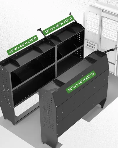 Vista 8 de Estantería para van de carga StarONE con almacenamiento, compatible con Ford Transit, GM, NV, Promaster, Sprinter y Metris con ganchos, negro