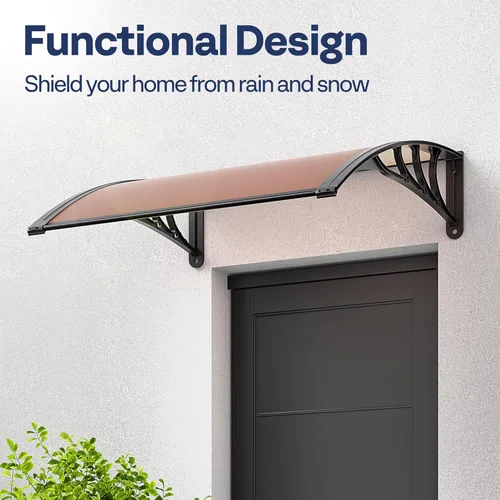 Vista 2 de Vivohome Toldo de policarbonato para puerta o ventana marrón con soporte negro de 40 pulgadas x 40 pulgadas