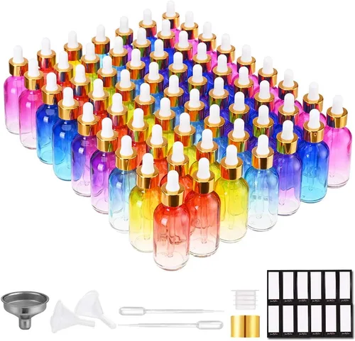 Vista 20 de PrettyCare Botella de Vidrio con Cuentagotas para Ojos 2 oz (60 ml), 24 Piezas de Botellas Transparentes y Vacías Gruesas a Granel con Tapas Dorada