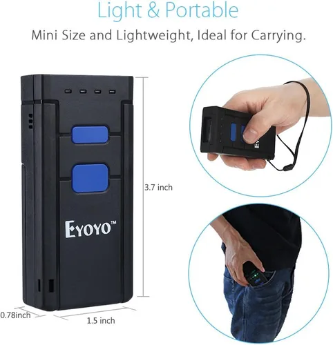 Vista 5 de Eyoyo Mini 1D Wireless Barcode Scanner Bluetooth,3-in-1 Bluetooth&2.4G Wireless&Wired Connection, Portable Inventory Bar Code Reader Compatible with