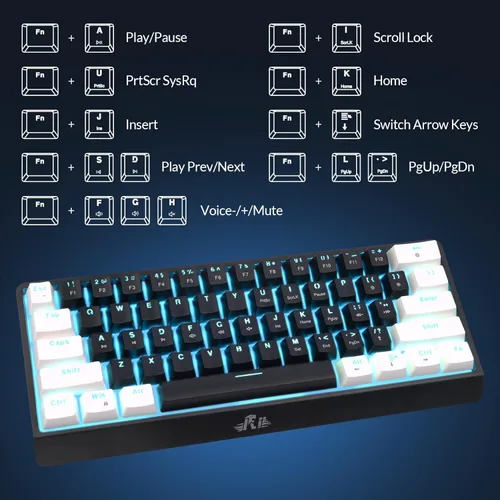 Vista 8 de Rii RK806 60% Mechanical Gaming Keyboard,61 Keys Compact Wired Keyboard with Blue Backlight,Clicky Blue Switch,Anti-ghosting,for Windows Laptop PC
