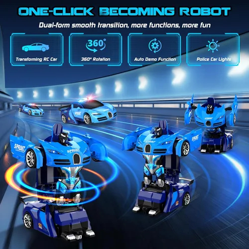 Vista 3 de Carro de control remoto, transformación con un clic en robot, carro de juguetes transformable para niños, deformación suave, modo demostración