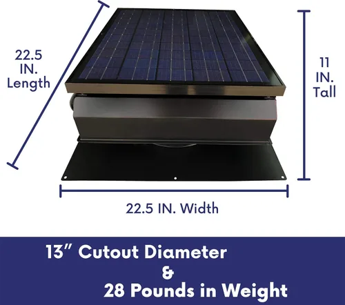Vista 2 de Remington Solar Ventilador solar "Builder Series" de 30 vatios para ático - Incluye adaptador de 110 V para funcionamiento nocturno automático