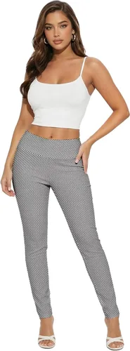 Vista 17 de Hybrid & Company Pantalón elástico súper cómodo con cintura elástica completa, de sarga milenaria 10571-Negro Blanco