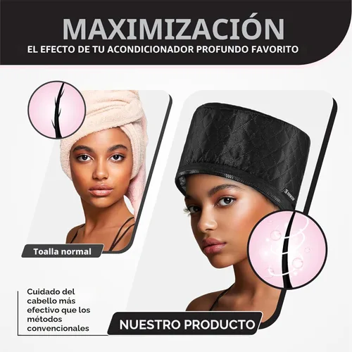 Vista 3 de Vaporizador de cabello para cabello natural para uso doméstico con 10 niveles de calor que se calienta rápidamente, gorro térmico para Negro