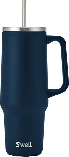 S'well Recycled Stainless Steel Tumbler XL with Straw and Handle, 40oz, Azurite, Triple Layered Vacuum Insulated Container Keeps Drinks Cold 50