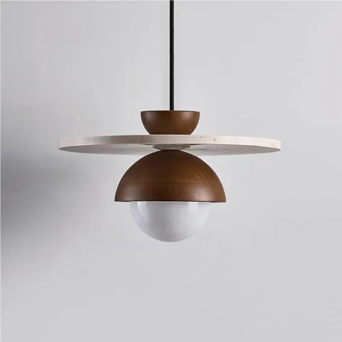 Vista 4 de Modern Spherical Hanging Lamp Round Yellow Travertine Pendant Lights Nordic Solid Wood Chandelier with Glass Shade for Farmhouse Kitchen Island