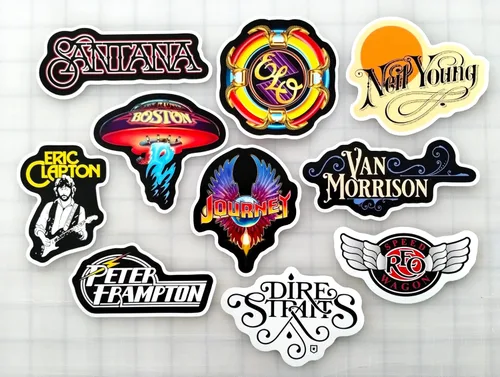 Vista 2 de Paquete de calcomanías clásicas de rock (10 calcomanías), juego de 5 calcomanías de vinilo retro para álbum de rock and roll, impermeable