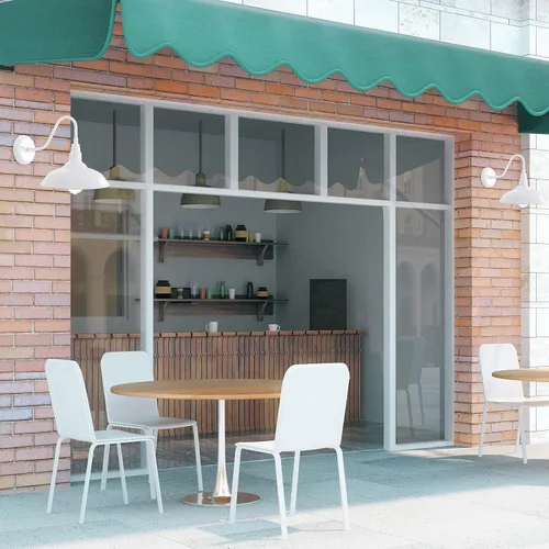 Vista 5 de Lámpara de granero de cuello de cisne para exteriores de 10 pulgadas de diámetro con montaje en pared, linterna de pared blanca impermeable