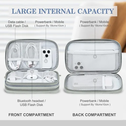 Vista 3 de FYY Organizador para cosas electrónicas, para viajes, para cables, cargadores, celular y auriculares, estuche portátil, impermeable, doble capa
