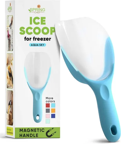 Vista 23 de Spring Chef Cuchara de hielo magnética para congelador, cuchara de palomitas de maíz de plástico flexible sin BPA con mango de agarre suave, cuchara