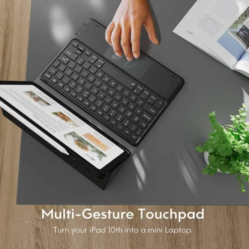 Vista 6 de Funda para teclado Galaxy Tab A8, retroiluminación vibrante de 7 colores, panel táctil inteligente, teclado desmontable de piel sintética