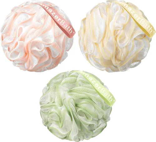 Vista 12 de AmazerBath Esponja de lufa, esponja de ducha para hombres y mujeres, juego de 3 esponjas clásicas con borde blanco y negro, esponja de baño de 2.12