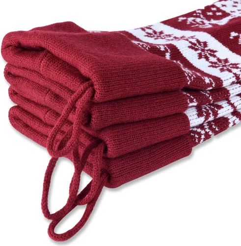 Vista 5 de Medias de Navidad de punto de estilo nórdico extra largas de 26 pulgadas en borgoñablanco para rellenos y decoración de repisas, paredes y escaleras