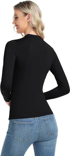 Vista 3 de Camiseta térmica básica de manga larga para mujer ligera con cuello alto ajuste delgado suave