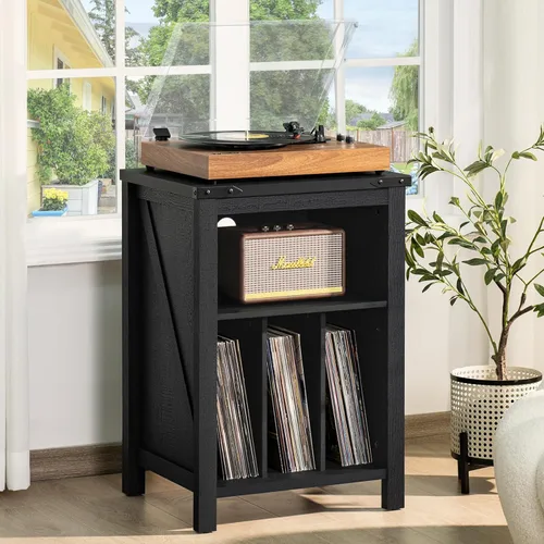 Vista 8 de Joaxswe - Soporte para tocadiscos con almacenamiento para discos de vinilo, mesa para tocadiscos color negro que sostiene hasta 160 álbumes