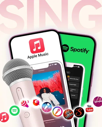 Vista 3 de Micrófono de canto con auriculares y soporte, ideal para grabación vocal, podcasting, transmisión en vivo, juegos, compatible con Smule & Starmaker