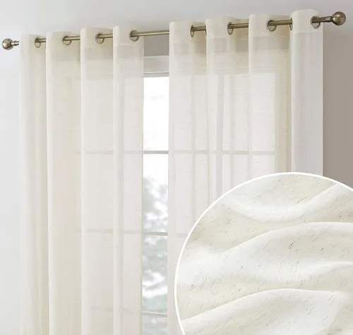 HLC.ME Sierra Linen - Cortinas de lino sintético con textura semitransparentes que mantienen la privacidad y filtran la luz solar, con ojales, Azul