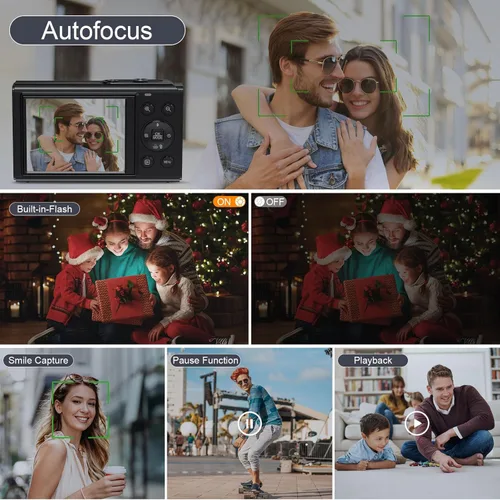 Vista 6 de Cámara digital 5K, cámara de vlogging de 80 MP para YouTube con zoom digital y flash de 18X, cámara de pantalla dual con tarjeta TF de 32 GB y 2
