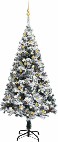 Vista 20 de 6.5ft Flocked Artificial Christmas Tree with LED Lights and Decorations, Realistic PVC Branches, Adjustable Steel Stand for Indoor Holiday Decor