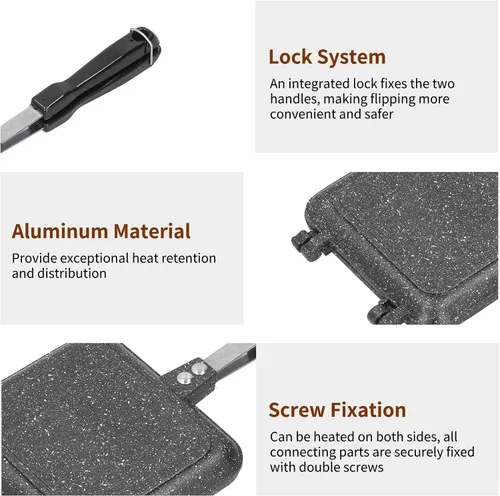 Vista 9 de Cyrank Sartén de doble cara, sándwich caliente de aluminio para hacer panini, máquina de quesos a la parrilla, antiadherente, tostadora de sándwich