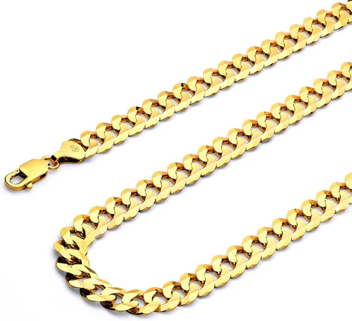 Vista 2 de Cadena cóncava cubana de oro amarillo o blanco de 14 quilates para hombre sólido de 0.197in con cierre de garra de langosta