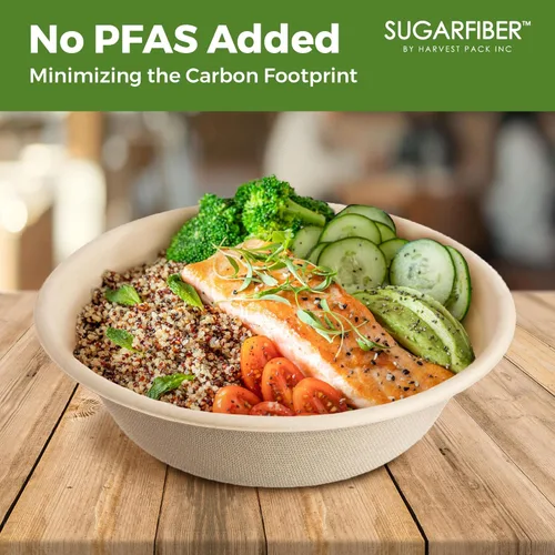 Vista 5 de [500 SET]Harvest Pack PFAS FREE 32oz Round Compostable Bowls with Flat Lids - Paper Heavy-Duty Eco-Friendly Disposable Bagasse Bowl Sugarcane made