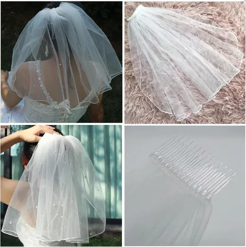 Vista 4 de HONGMEI Velo de novia de 1 nivel para mujer, velo corto con diamantes de imitación para boda, despedida de soltera, primera comunión