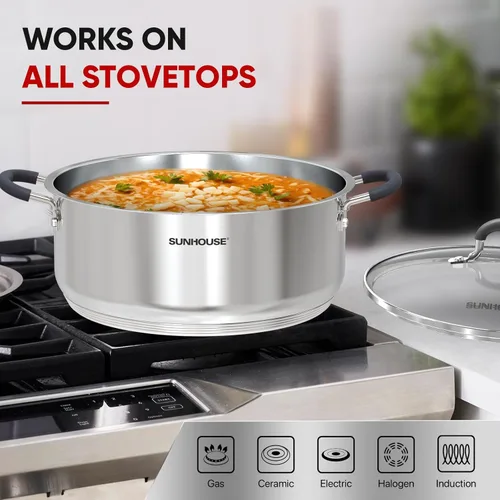 Vista 5 de SUNHOUSE - Ollas de vapor de 5.5 cuartos de galón con tapa, olla multiusos de acero inoxidable de 2 niveles con asa para verduras, albóndigas