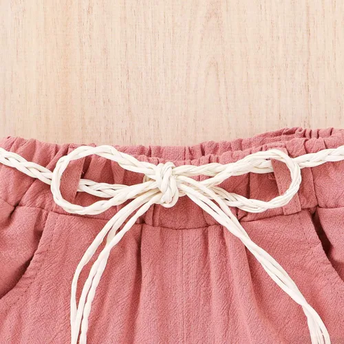 Vista 6 de YOUNGER TREE - Conjunto de camiseta y pantalones cortos de lino con cinturón, diseño de sandía